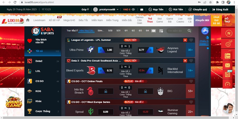 Sảnh Cược Thể Thao Esports Chất Lượng Trên LIXI88